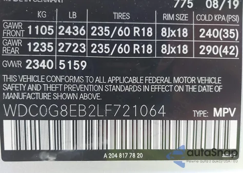 2020 Mercedes-Benz Glc 300 4Matic from USA, damaged, VIN WDC0G8EB2LF721064